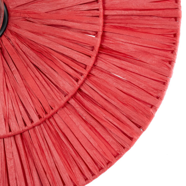 GloboStar® COLOMBO 02282 Boho Φωτιστικό Τοίχου – Απλίκα Μονόφωτο 1 x E27 AC 220-240V IP20 – Φ40 x Υ9cm – Κόκκινη Φυσική Ράφια Άχυρο Πλέγμα