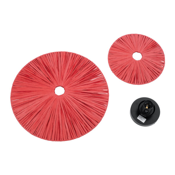 GloboStar® COLOMBO 02282 Boho Φωτιστικό Τοίχου – Απλίκα Μονόφωτο 1 x E27 AC 220-240V IP20 – Φ40 x Υ9cm – Κόκκινη Φυσική Ράφια Άχυρο Πλέγμα