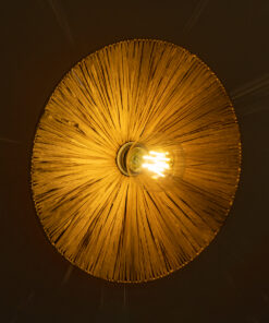 GloboStar® COLOMBO 02283 Boho Φωτιστικό Τοίχου – Απλίκα Μονόφωτο 1 x E27 AC 220-240V IP20 – Φ40 x Υ4.5cm – Μπεζ Καφέ Φυσική Ράφια Άχυρο Πλέγμα – 5 Χρόνια Εγγύηση