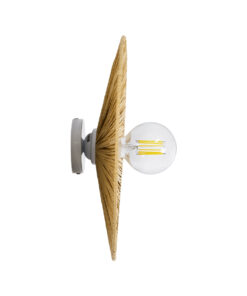 GloboStar® COLOMBO 02283 Boho Φωτιστικό Τοίχου – Απλίκα Μονόφωτο 1 x E27 AC 220-240V IP20 – Φ40 x Υ4.5cm – Μπεζ Καφέ Φυσική Ράφια Άχυρο Πλέγμα – 5 Χρόνια Εγγύηση