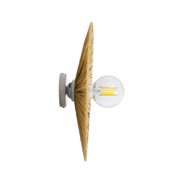GloboStar® COLOMBO 02283 Boho Φωτιστικό Τοίχου – Απλίκα Μονόφωτο 1 x E27 AC 220-240V IP20 – Φ40 x Υ4.5cm – Μπεζ Καφέ Φυσική Ράφια Άχυρο Πλέγμα – 5 Χρόνια Εγγύηση