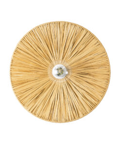 GloboStar® COLOMBO 02283 Boho Φωτιστικό Τοίχου – Απλίκα Μονόφωτο 1 x E27 AC 220-240V IP20 – Φ40 x Υ4.5cm – Μπεζ Καφέ Φυσική Ράφια Άχυρο Πλέγμα – 5 Χρόνια Εγγύηση