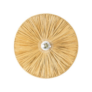 GloboStar® COLOMBO 02283 Boho Φωτιστικό Τοίχου – Απλίκα Μονόφωτο 1 x E27 AC 220-240V IP20 – Φ40 x Υ4.5cm – Μπεζ Καφέ Φυσική Ράφια Άχυρο Πλέγμα – 5 Χρόνια Εγγύηση