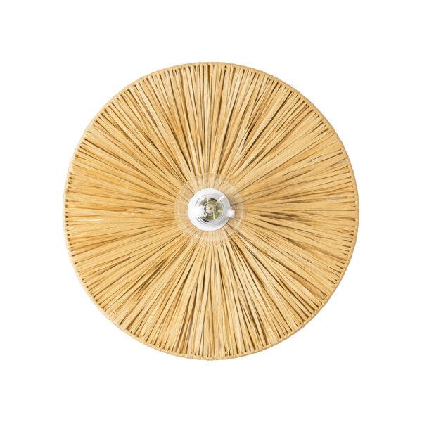 GloboStar® COLOMBO 02283 Boho Φωτιστικό Τοίχου – Απλίκα Μονόφωτο 1 x E27 AC 220-240V IP20 – Φ40 x Υ4.5cm – Μπεζ Καφέ Φυσική Ράφια Άχυρο Πλέγμα – 5 Χρόνια Εγγύηση