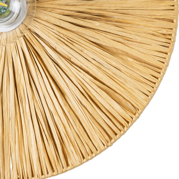 GloboStar® COLOMBO 02283 Boho Φωτιστικό Τοίχου – Απλίκα Μονόφωτο 1 x E27 AC 220-240V IP20 – Φ40 x Υ4.5cm – Μπεζ Καφέ Φυσική Ράφια Άχυρο Πλέγμα – 5 Χρόνια Εγγύηση
