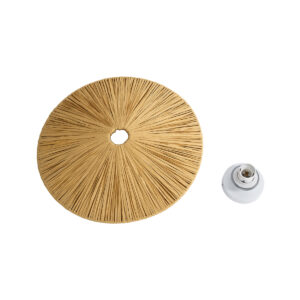 GloboStar® COLOMBO 02283 Boho Φωτιστικό Τοίχου – Απλίκα Μονόφωτο 1 x E27 AC 220-240V IP20 – Φ40 x Υ4.5cm – Μπεζ Καφέ Φυσική Ράφια Άχυρο Πλέγμα – 5 Χρόνια Εγγύηση