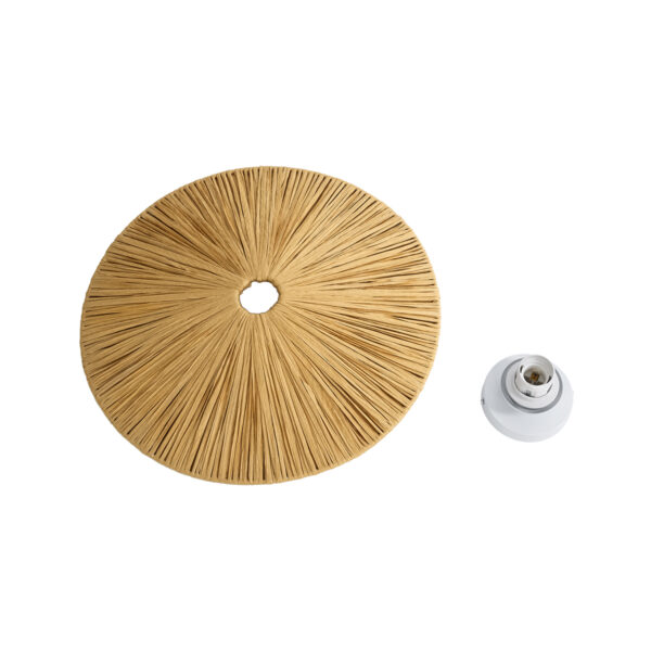 GloboStar® COLOMBO 02283 Boho Φωτιστικό Τοίχου – Απλίκα Μονόφωτο 1 x E27 AC 220-240V IP20 – Φ40 x Υ4.5cm – Μπεζ Καφέ Φυσική Ράφια Άχυρο Πλέγμα – 5 Χρόνια Εγγύηση
