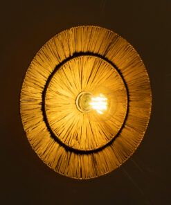 GloboStar® COLOMBO 02284 Boho Φωτιστικό Τοίχου – Απλίκα Μονόφωτο 1 x E27 AC 220-240V IP20 – Φ40 x Υ4.5cm – Μπεζ Καφέ Φυσική Ράφια Άχυρο Πλέγμα – 5 Χρόνια Εγγύηση