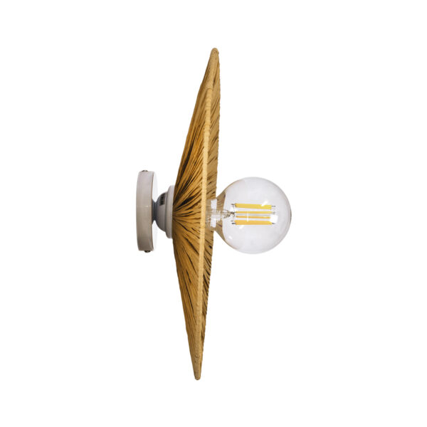 GloboStar® COLOMBO 02284 Boho Φωτιστικό Τοίχου – Απλίκα Μονόφωτο 1 x E27 AC 220-240V IP20 – Φ40 x Υ4.5cm – Μπεζ Καφέ Φυσική Ράφια Άχυρο Πλέγμα – 5 Χρόνια Εγγύηση