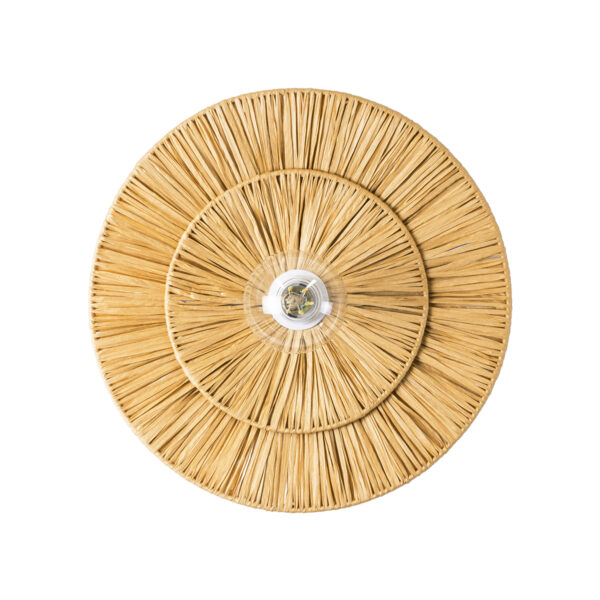 GloboStar® COLOMBO 02284 Boho Φωτιστικό Τοίχου – Απλίκα Μονόφωτο 1 x E27 AC 220-240V IP20 – Φ40 x Υ4.5cm – Μπεζ Καφέ Φυσική Ράφια Άχυρο Πλέγμα – 5 Χρόνια Εγγύηση