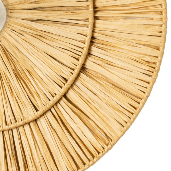 GloboStar® COLOMBO 02284 Boho Φωτιστικό Τοίχου – Απλίκα Μονόφωτο 1 x E27 AC 220-240V IP20 – Φ40 x Υ4.5cm – Μπεζ Καφέ Φυσική Ράφια Άχυρο Πλέγμα – 5 Χρόνια Εγγύηση