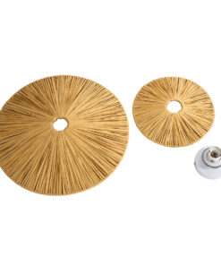 GloboStar® COLOMBO 02284 Boho Φωτιστικό Τοίχου – Απλίκα Μονόφωτο 1 x E27 AC 220-240V IP20 – Φ40 x Υ4.5cm – Μπεζ Καφέ Φυσική Ράφια Άχυρο Πλέγμα – 5 Χρόνια Εγγύηση