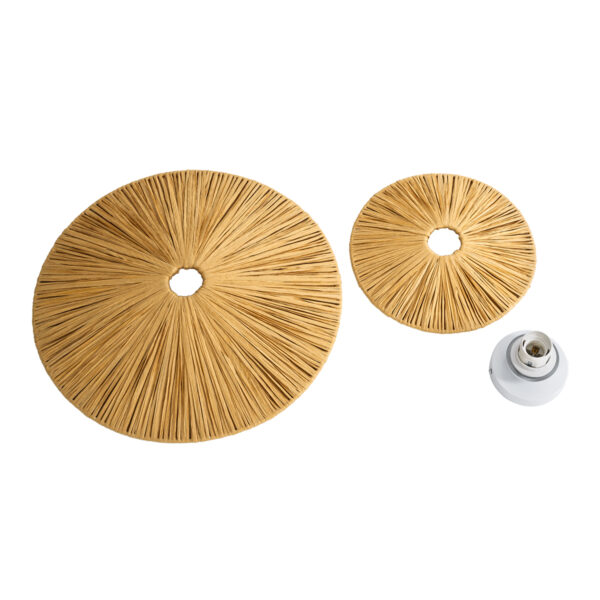 GloboStar® COLOMBO 02284 Boho Φωτιστικό Τοίχου – Απλίκα Μονόφωτο 1 x E27 AC 220-240V IP20 – Φ40 x Υ4.5cm – Μπεζ Καφέ Φυσική Ράφια Άχυρο Πλέγμα – 5 Χρόνια Εγγύηση