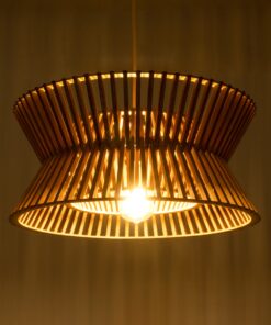 GloboStar® BIMINI 02287 Boho Κρεμαστό Φωτιστικό Οροφής Μονόφωτο 1 x E27 AC220-240V IP20 – Φ45 x Υ20cm – Καφέ Ξύλινο Πλέγμα Καμπάνα – 5 Χρόνια Εγγύηση