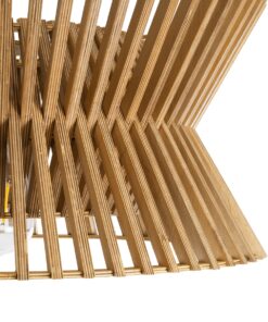 GloboStar® BIMINI 02287 Boho Κρεμαστό Φωτιστικό Οροφής Μονόφωτο 1 x E27 AC220-240V IP20 – Φ45 x Υ20cm – Καφέ Ξύλινο Πλέγμα Καμπάνα – 5 Χρόνια Εγγύηση