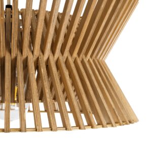 GloboStar® BIMINI 02287 Boho Κρεμαστό Φωτιστικό Οροφής Μονόφωτο 1 x E27 AC220-240V IP20 – Φ45 x Υ20cm – Καφέ Ξύλινο Πλέγμα Καμπάνα – 5 Χρόνια Εγγύηση