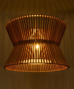 GloboStar® BIMINI 02288 Boho Κρεμαστό Φωτιστικό Οροφής Μονόφωτο 1 x E27 AC220-240V IP20 – Φ60 x Υ40cm – Καφέ Ξύλινο Πλέγμα Καμπάνα – 5 Χρόνια Εγγύηση
