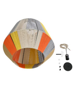 GloboStar® SALERNO 02289 Boho Κρεμαστό Φωτιστικό Οροφής Μονόφωτο 1 x E27 AC220-240V IP20 – Φ50 x Υ50cm – Μπεζ με Λευκό και Γρι με Πορτοκαλί Λεπτό Νήμα Βαμβακερό Πλέγμα Καμπάνα – 5 Χρόνια Εγγύηση