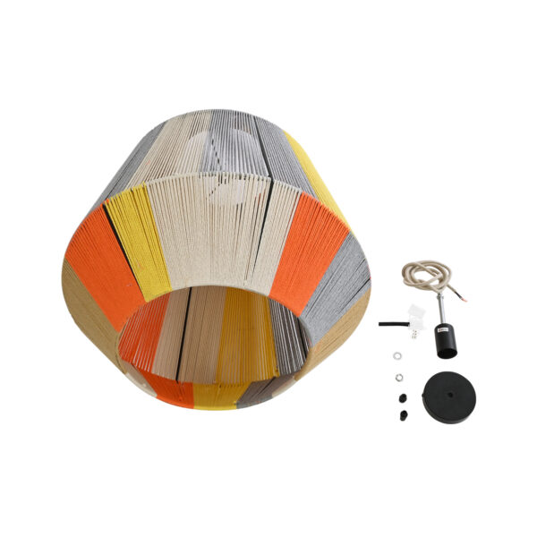 GloboStar® SALERNO 02289 Boho Κρεμαστό Φωτιστικό Οροφής Μονόφωτο 1 x E27 AC220-240V IP20 – Φ50 x Υ50cm – Μπεζ με Λευκό και Γρι με Πορτοκαλί Λεπτό Νήμα Βαμβακερό Πλέγμα Καμπάνα – 5 Χρόνια Εγγύηση