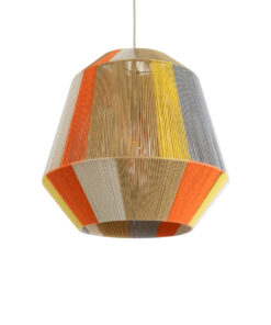 GloboStar® SALERNO 02289 Boho Κρεμαστό Φωτιστικό Οροφής Μονόφωτο 1 x E27 AC220-240V IP20 – Φ50 x Υ50cm – Μπεζ με Λευκό και Γρι με Πορτοκαλί Λεπτό Νήμα Βαμβακερό Πλέγμα Καμπάνα – 5 Χρόνια Εγγύηση