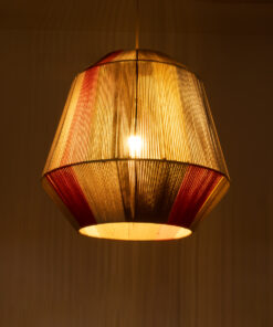 GloboStar® SALERNO 02289 Boho Κρεμαστό Φωτιστικό Οροφής Μονόφωτο 1 x E27 AC220-240V IP20 – Φ50 x Υ50cm – Μπεζ με Λευκό και Γρι με Πορτοκαλί Λεπτό Νήμα Βαμβακερό Πλέγμα Καμπάνα – 5 Χρόνια Εγγύηση