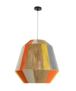 GloboStar® SALERNO 02289 Boho Κρεμαστό Φωτιστικό Οροφής Μονόφωτο 1 x E27 AC220-240V IP20 – Φ50 x Υ50cm – Μπεζ με Λευκό και Γρι με Πορτοκαλί Λεπτό Νήμα Βαμβακερό Πλέγμα Καμπάνα – 5 Χρόνια Εγγύηση