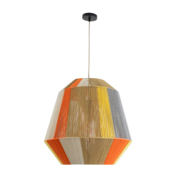 GloboStar® SALERNO 02289 Boho Κρεμαστό Φωτιστικό Οροφής Μονόφωτο 1 x E27 AC220-240V IP20 – Φ50 x Υ50cm – Μπεζ με Λευκό και Γρι με Πορτοκαλί Λεπτό Νήμα Βαμβακερό Πλέγμα Καμπάνα – 5 Χρόνια Εγγύηση