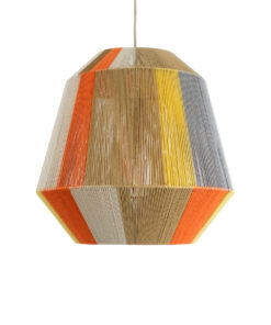 GloboStar® SALERNO 02289 Boho Κρεμαστό Φωτιστικό Οροφής Μονόφωτο 1 x E27 AC220-240V IP20 – Φ50 x Υ50cm – Μπεζ με Λευκό και Γρι με Πορτοκαλί Λεπτό Νήμα Βαμβακερό Πλέγμα Καμπάνα – 5 Χρόνια Εγγύηση