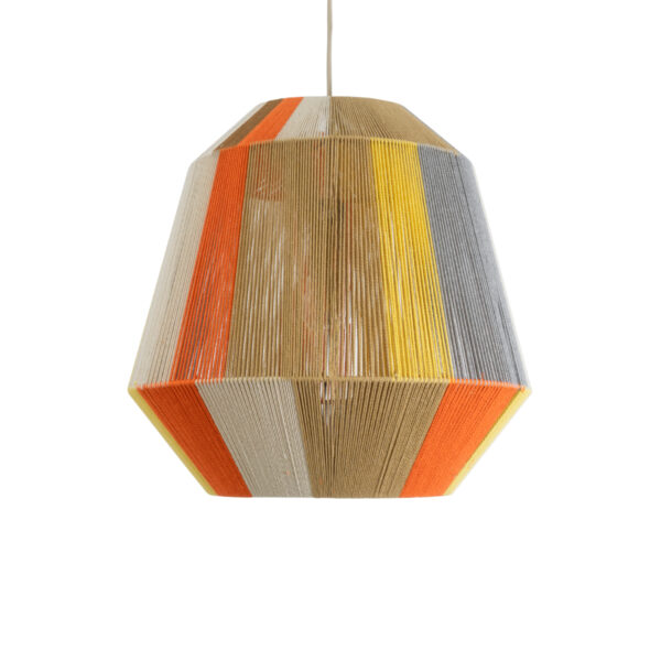 GloboStar® SALERNO 02289 Boho Κρεμαστό Φωτιστικό Οροφής Μονόφωτο 1 x E27 AC220-240V IP20 – Φ50 x Υ50cm – Μπεζ με Λευκό και Γρι με Πορτοκαλί Λεπτό Νήμα Βαμβακερό Πλέγμα Καμπάνα – 5 Χρόνια Εγγύηση
