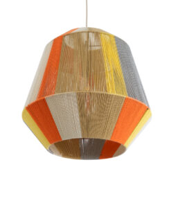 GloboStar® SALERNO 02289 Boho Κρεμαστό Φωτιστικό Οροφής Μονόφωτο 1 x E27 AC220-240V IP20 – Φ50 x Υ50cm – Μπεζ με Λευκό και Γρι με Πορτοκαλί Λεπτό Νήμα Βαμβακερό Πλέγμα Καμπάνα – 5 Χρόνια Εγγύηση