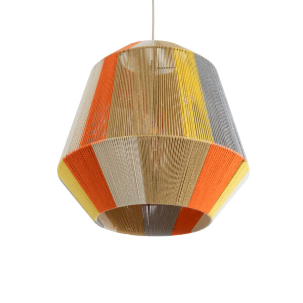 GloboStar® SALERNO 02289 Boho Κρεμαστό Φωτιστικό Οροφής Μονόφωτο 1 x E27 AC220-240V IP20 – Φ50 x Υ50cm – Μπεζ με Λευκό και Γρι με Πορτοκαλί Λεπτό Νήμα Βαμβακερό Πλέγμα Καμπάνα – 5 Χρόνια Εγγύηση
