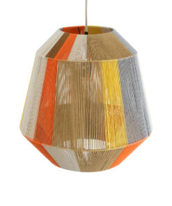 GloboStar® SALERNO 02289 Boho Κρεμαστό Φωτιστικό Οροφής Μονόφωτο 1 x E27 AC220-240V IP20 – Φ50 x Υ50cm – Μπεζ με Λευκό και Γρι με Πορτοκαλί Λεπτό Νήμα Βαμβακερό Πλέγμα Καμπάνα – 5 Χρόνια Εγγύηση