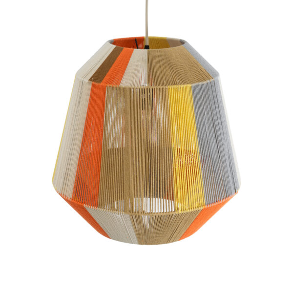 GloboStar® SALERNO 02289 Boho Κρεμαστό Φωτιστικό Οροφής Μονόφωτο 1 x E27 AC220-240V IP20 – Φ50 x Υ50cm – Μπεζ με Λευκό και Γρι με Πορτοκαλί Λεπτό Νήμα Βαμβακερό Πλέγμα Καμπάνα – 5 Χρόνια Εγγύηση