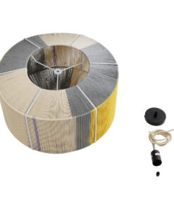 GloboStar® SALERNO 02290 Boho Κρεμαστό Φωτιστικό Οροφής Μονόφωτο 1 x E27 AC220-240V IP20 – Φ50 x Υ35cm – Γρι με Κίτρινο και Μπεζ – Καφέ με Μωβ Λεπτομέρεια Λεπτό Νήμα Πλέγμα Βαμβακερό Καπέλο – 5 Χρόνια Εγγύηση