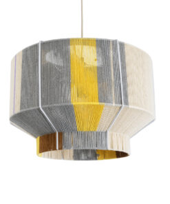 GloboStar® SALERNO 02290 Boho Κρεμαστό Φωτιστικό Οροφής Μονόφωτο 1 x E27 AC220-240V IP20 – Φ50 x Υ35cm – Γρι με Κίτρινο και Μπεζ – Καφέ με Μωβ Λεπτομέρεια Λεπτό Νήμα Πλέγμα Βαμβακερό Καπέλο – 5 Χρόνια Εγγύηση