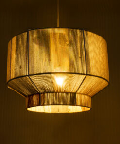 GloboStar® SALERNO 02290 Boho Κρεμαστό Φωτιστικό Οροφής Μονόφωτο 1 x E27 AC220-240V IP20 – Φ50 x Υ35cm – Γρι με Κίτρινο και Μπεζ – Καφέ με Μωβ Λεπτομέρεια Λεπτό Νήμα Πλέγμα Βαμβακερό Καπέλο – 5 Χρόνια Εγγύηση