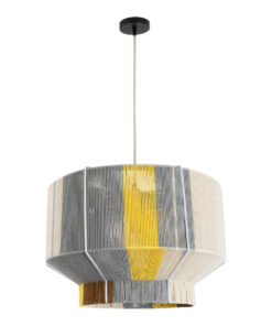 GloboStar® SALERNO 02290 Boho Κρεμαστό Φωτιστικό Οροφής Μονόφωτο 1 x E27 AC220-240V IP20 – Φ50 x Υ35cm – Γρι με Κίτρινο και Μπεζ – Καφέ με Μωβ Λεπτομέρεια Λεπτό Νήμα Πλέγμα Βαμβακερό Καπέλο – 5 Χρόνια Εγγύηση