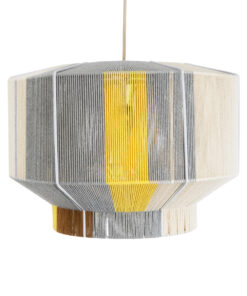 GloboStar® SALERNO 02290 Boho Κρεμαστό Φωτιστικό Οροφής Μονόφωτο 1 x E27 AC220-240V IP20 – Φ50 x Υ35cm – Γρι με Κίτρινο και Μπεζ – Καφέ με Μωβ Λεπτομέρεια Λεπτό Νήμα Πλέγμα Βαμβακερό Καπέλο – 5 Χρόνια Εγγύηση