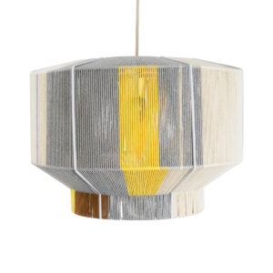 GloboStar® SALERNO 02290 Boho Κρεμαστό Φωτιστικό Οροφής Μονόφωτο 1 x E27 AC220-240V IP20 – Φ50 x Υ35cm – Γρι με Κίτρινο και Μπεζ – Καφέ με Μωβ Λεπτομέρεια Λεπτό Νήμα Πλέγμα Βαμβακερό Καπέλο – 5 Χρόνια Εγγύηση