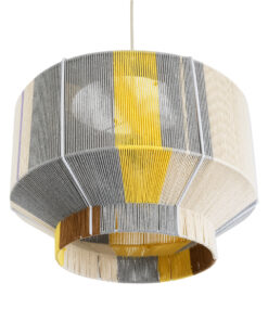 GloboStar® SALERNO 02290 Boho Κρεμαστό Φωτιστικό Οροφής Μονόφωτο 1 x E27 AC220-240V IP20 – Φ50 x Υ35cm – Γρι με Κίτρινο και Μπεζ – Καφέ με Μωβ Λεπτομέρεια Λεπτό Νήμα Πλέγμα Βαμβακερό Καπέλο – 5 Χρόνια Εγγύηση