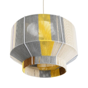 GloboStar® SALERNO 02290 Boho Κρεμαστό Φωτιστικό Οροφής Μονόφωτο 1 x E27 AC220-240V IP20 – Φ50 x Υ35cm – Γρι με Κίτρινο και Μπεζ – Καφέ με Μωβ Λεπτομέρεια Λεπτό Νήμα Πλέγμα Βαμβακερό Καπέλο – 5 Χρόνια Εγγύηση