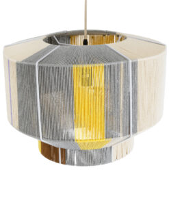 GloboStar® SALERNO 02290 Boho Κρεμαστό Φωτιστικό Οροφής Μονόφωτο 1 x E27 AC220-240V IP20 – Φ50 x Υ35cm – Γρι με Κίτρινο και Μπεζ – Καφέ με Μωβ Λεπτομέρεια Λεπτό Νήμα Πλέγμα Βαμβακερό Καπέλο – 5 Χρόνια Εγγύηση