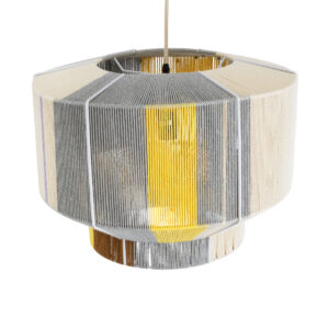 GloboStar® SALERNO 02290 Boho Κρεμαστό Φωτιστικό Οροφής Μονόφωτο 1 x E27 AC220-240V IP20 – Φ50 x Υ35cm – Γρι με Κίτρινο και Μπεζ – Καφέ με Μωβ Λεπτομέρεια Λεπτό Νήμα Πλέγμα Βαμβακερό Καπέλο – 5 Χρόνια Εγγύηση