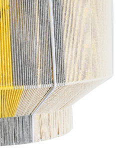 GloboStar® SALERNO 02290 Boho Κρεμαστό Φωτιστικό Οροφής Μονόφωτο 1 x E27 AC220-240V IP20 – Φ50 x Υ35cm – Γρι με Κίτρινο και Μπεζ – Καφέ με Μωβ Λεπτομέρεια Λεπτό Νήμα Πλέγμα Βαμβακερό Καπέλο – 5 Χρόνια Εγγύηση