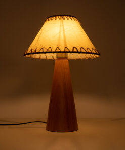 GloboStar® MASPALOMAS 02291 Boho Επιτραπέζιο Φωτιστικό Μονόφωτο 1 x E27 AC220-240V IP20 – Φ30 x Υ45cm – Μπεζ Ξύλινο Καμπάνα – 5 Χρόνια Εγγύηση