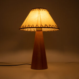 GloboStar® MASPALOMAS 02291 Boho Επιτραπέζιο Φωτιστικό Μονόφωτο 1 x E27 AC220-240V IP20 – Φ30 x Υ45cm – Μπεζ Ξύλινο Καμπάνα – 5 Χρόνια Εγγύηση
