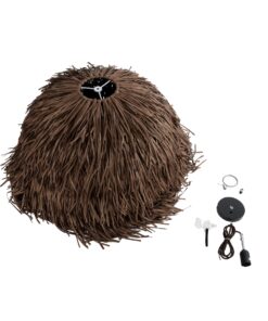 GloboStar® GUADELOUPE 02293 Boho Κρεμαστό Φωτιστικό Οροφής Μονόφωτο 1 x E27 AC220-240V IP20 – Φ50 x Υ40cm – Καφέ Σκούρο Φυσική Ράφια Νήμα Πλέγμα Καμπάνα – 5 Χρόνια Εγγύηση