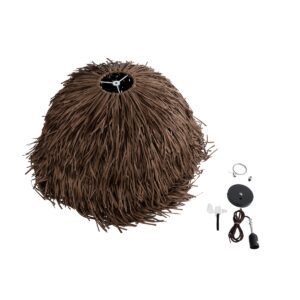 GloboStar® GUADELOUPE 02294 Boho Κρεμαστό Φωτιστικό Οροφής Μονόφωτο 1 x E27 AC220-240V IP20 – Φ80 x Υ60cm – Καφέ Σκούρο Φυσική Ράφια Νήμα Πλέγμα Καμπάνα – 5 Χρόνια Εγγύηση