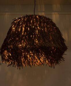 GloboStar® GUADELOUPE 02294 Boho Κρεμαστό Φωτιστικό Οροφής Μονόφωτο 1 x E27 AC220-240V IP20 – Φ80 x Υ60cm – Καφέ Σκούρο Φυσική Ράφια Νήμα Πλέγμα Καμπάνα – 5 Χρόνια Εγγύηση