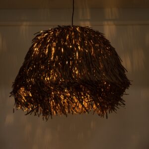 GloboStar® GUADELOUPE 02294 Boho Κρεμαστό Φωτιστικό Οροφής Μονόφωτο 1 x E27 AC220-240V IP20 – Φ80 x Υ60cm – Καφέ Σκούρο Φυσική Ράφια Νήμα Πλέγμα Καμπάνα – 5 Χρόνια Εγγύηση